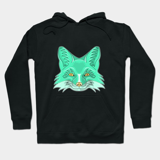 cyan fox face Hoodie by dwalikur